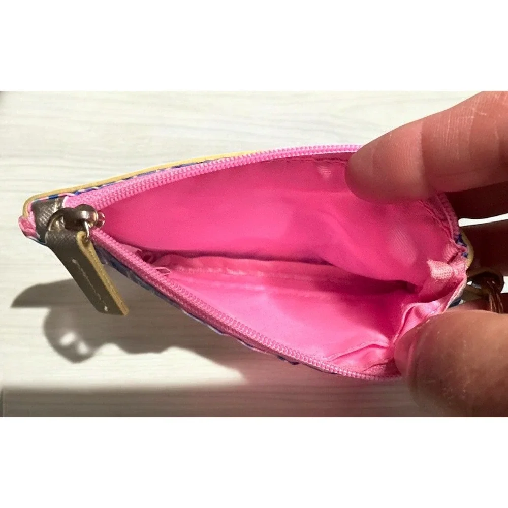 Lilly Pulitzer Wallet Pink Blue Zip ID Case Gold Tone Keychain Card Holder‎
